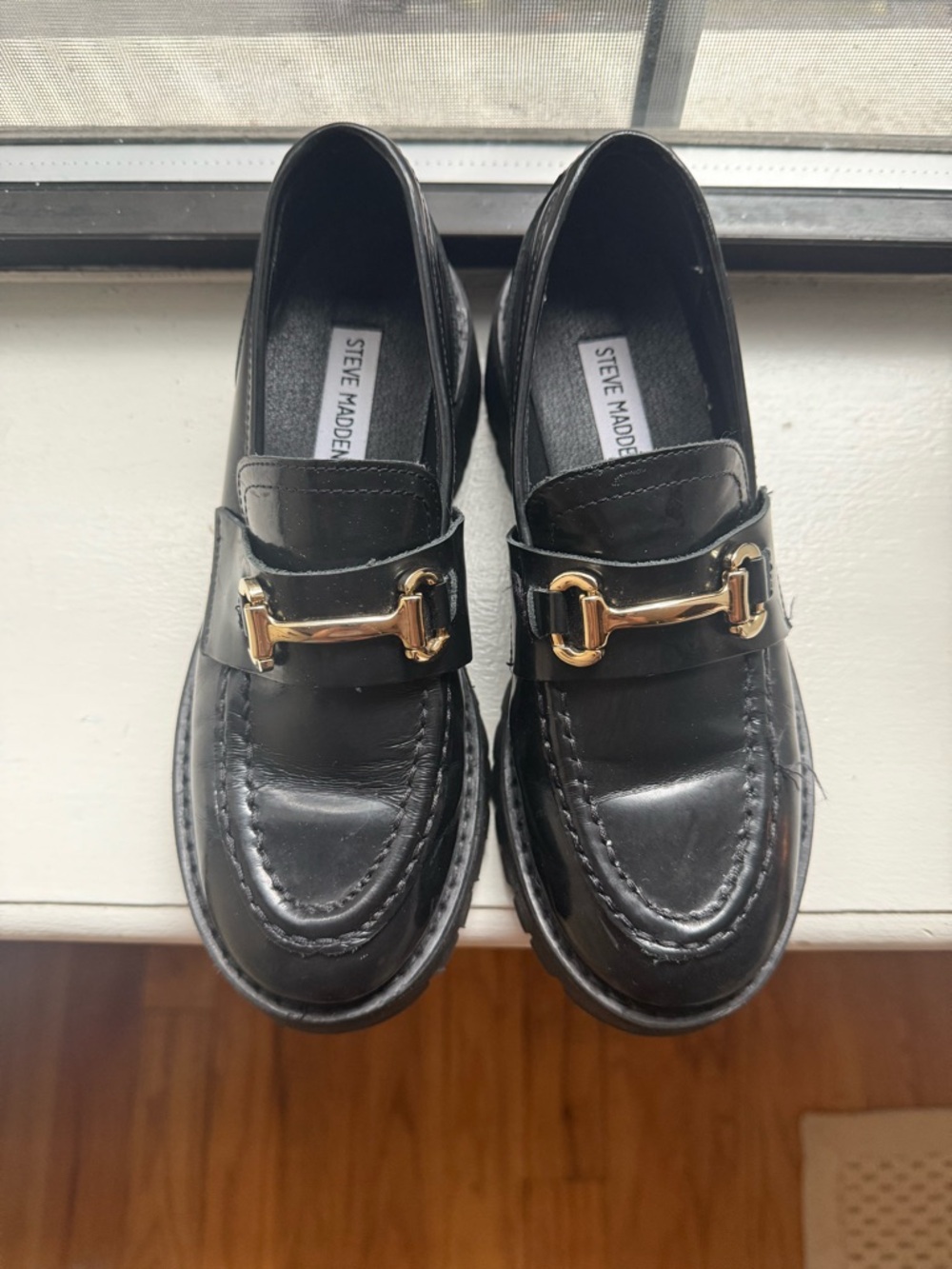 Steve Madden Black Leather Platform Loafers, Sz 6.5